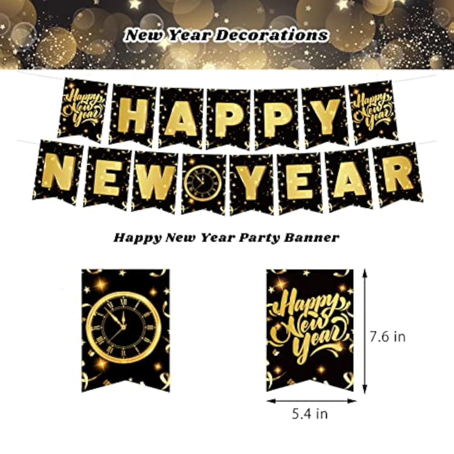 2026 New Year Party Set in Gold and Black with Banner, Balloons, and Props