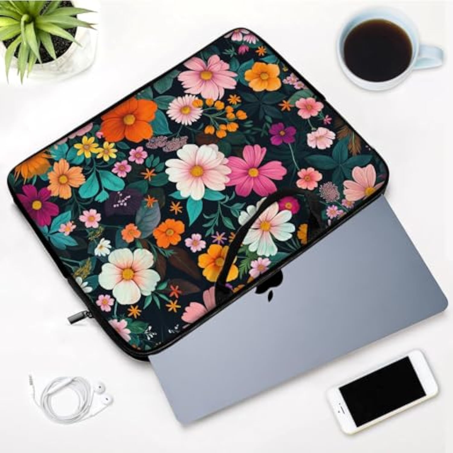 Laptop Sleeve Bag With Handle Computer Protective Soft Cover Case For 14 Inch 13 Inch Laptop,Colored Daisies