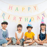 Happy Birthday Burlap Banner Boho Birthday Bunting Garland Pastel Bohemian Sign Party Banner Rustic White Hanging Garland Rainbow Birthday Bunting Falg For Home Mantel Fireplace Nursery Backdrop