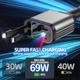 Fast Car Charger With Starlight, 4 In 1 Retractable Car Charger, 69W Usb C Adapter, Cars Accessories With Starlight Roof, 2 Usb Ports Phone Cars Chargers Compatible With Iphone 16 15 14 And Android