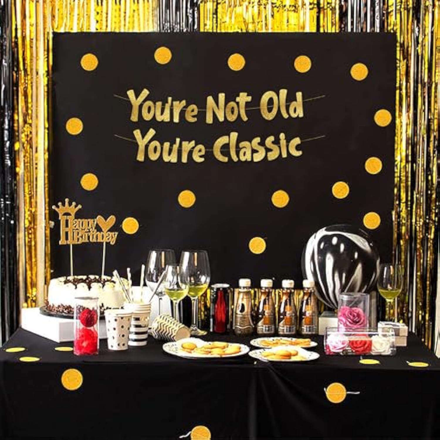 Pre-Strung You'Re Not Old You'Re Classic Adult Birthday Gold Glitter Banner - Funny Retirement Decorations For Men And Women - Retirement Party Supplies And Gifts