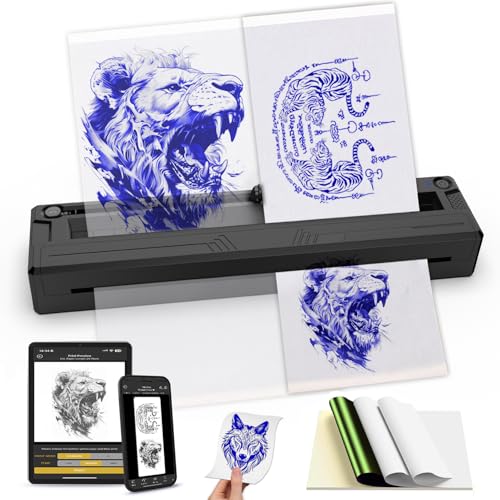 Wireless Tattoo Stencil Printer, Portable Bluetooth Thermal Tattoo Printer With App Custom-Size A4, Print Realistic Portraits, 10 Transfer Papers, Works For Phone/Tablet/Pc (Black)
