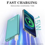 Portable Charger 12,000Mah 5V/3A Fast Charging Power Bank, Dural Input & Output Ports (Usb-C In & Out) Portable Phone Charger For Iphone 15/14/13/12 Series Galxy Android Ipad Etc - Mint