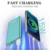 Portable Charger 12,000Mah 5V/3A Fast Charging Power Bank, Dural Input & Output Ports (Usb-C In & Out) Portable Phone Charger For Iphone 15/14/13/12 Series Galxy Android Ipad Etc - Mint