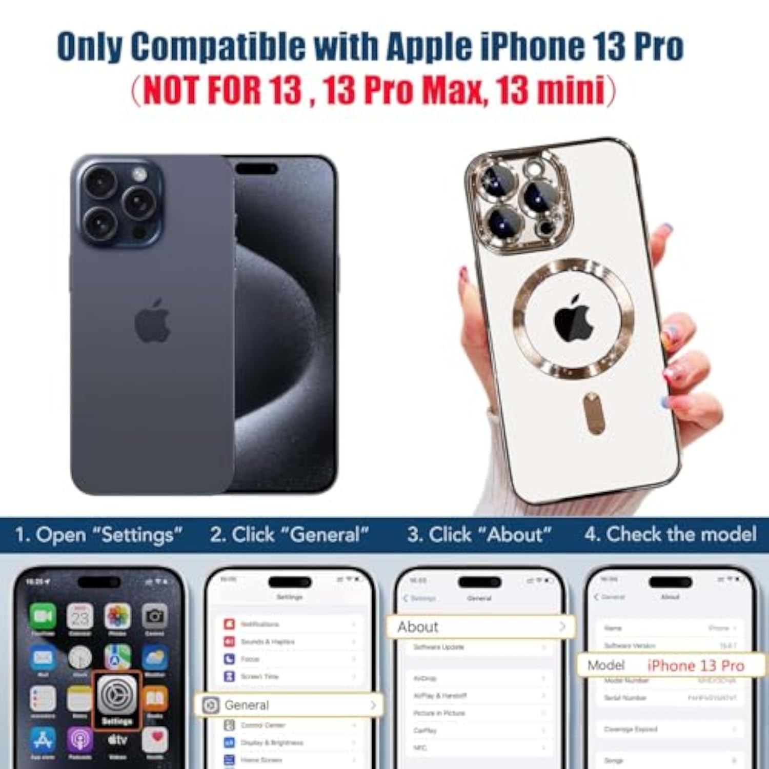 iPhone 13 Pro Clear Magnetic Case with Camera Protector and Gold Anti-Scratch Cover