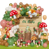 158Pcs Sage Green Pink Gold Woodland Balloon Garland Arch Kit,With Mushroom,Fox,Hedgehog Foil Balloons For Forest Fairy Wild Animal Theme Baby Shower Birthday Spring Garden Tea Party Decorations