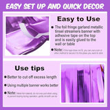 6 Pack 10 Ft Light Purple Foil Fringe Garland Metallic Streamers Tinsel Banner Wall Hanging Garland Backdrop For Parade Floats, Halloween, Christmas, Thanksgiving, New Year Party Decorations