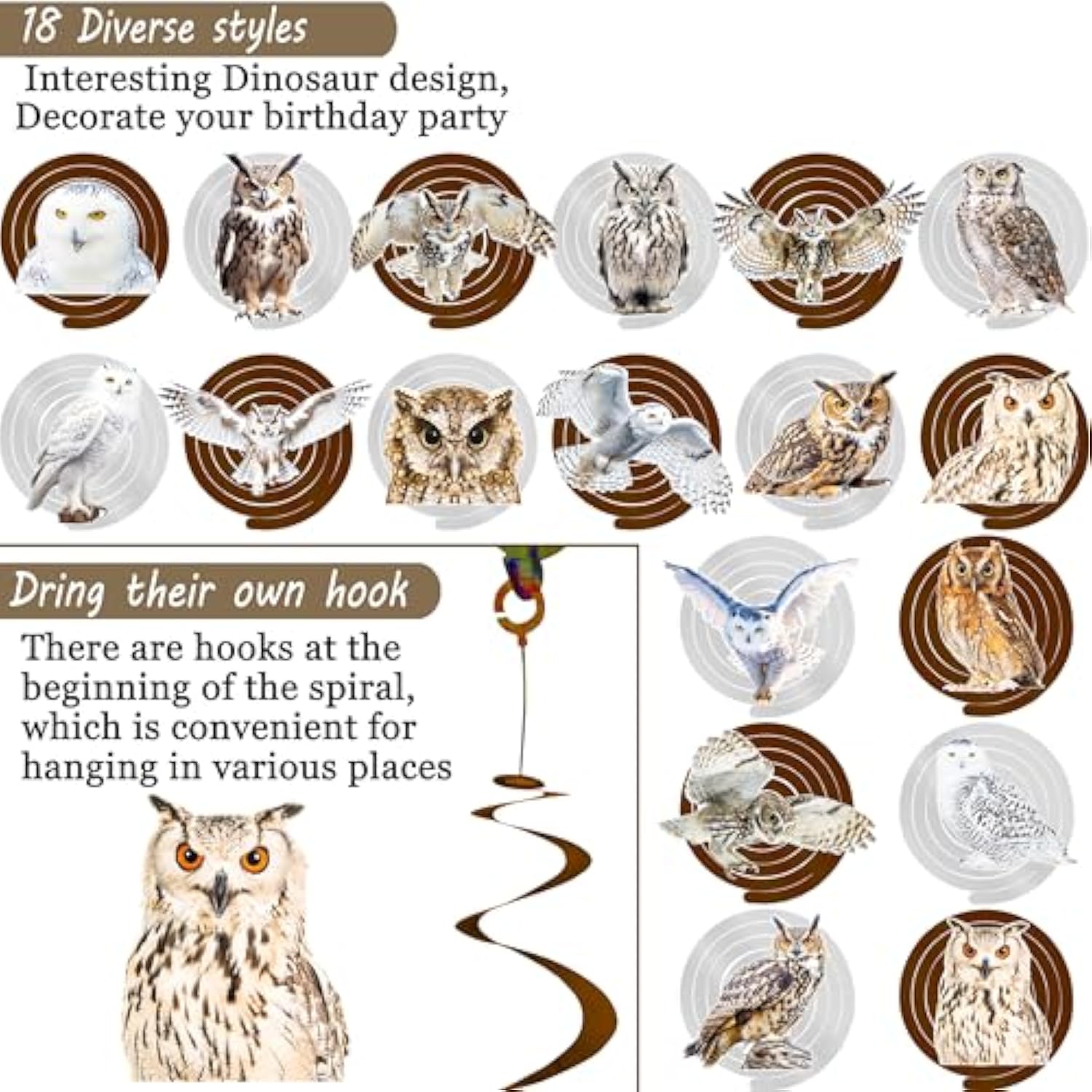 Owl Theme Hanging Swirls For Birthday Party, Baby Shower, Woodland Animal Party Decorations, Ceiling Streamers