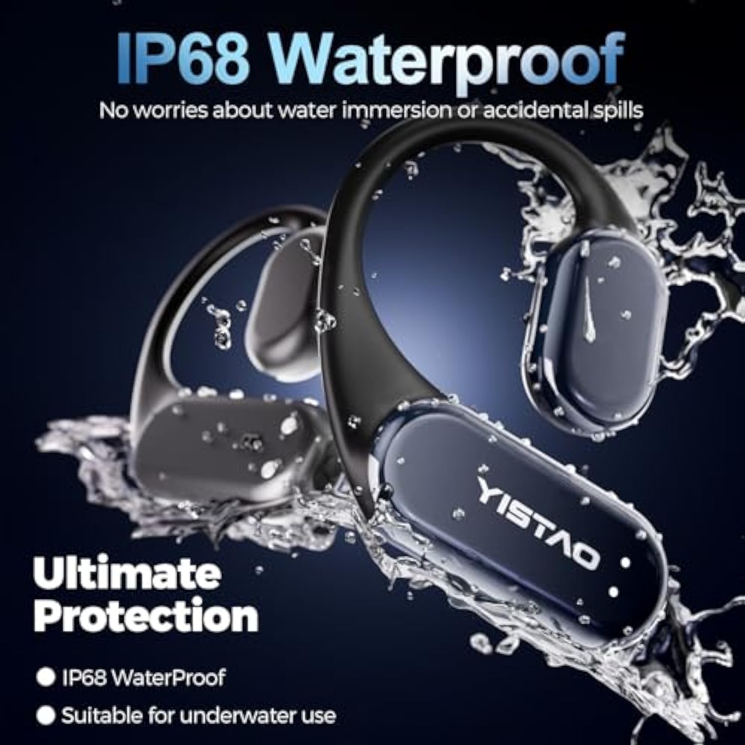 True Bone Conduction Headphones, Open Ear Earbuds With Ear Hooks, Up To 60 Hours Playtime With Charging Case, Bluetooth 5.3, Ip68 Waterproof, For Running, Yoga, Gym, Sports