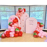 142 Pcs Strawberry Balloon Garland Arch Kit,Red,Pink,Light Pink,Strawberry Foil Balloon For Berry First Birthday Decorations,Baby Shower,Strawberry Party Decorations
