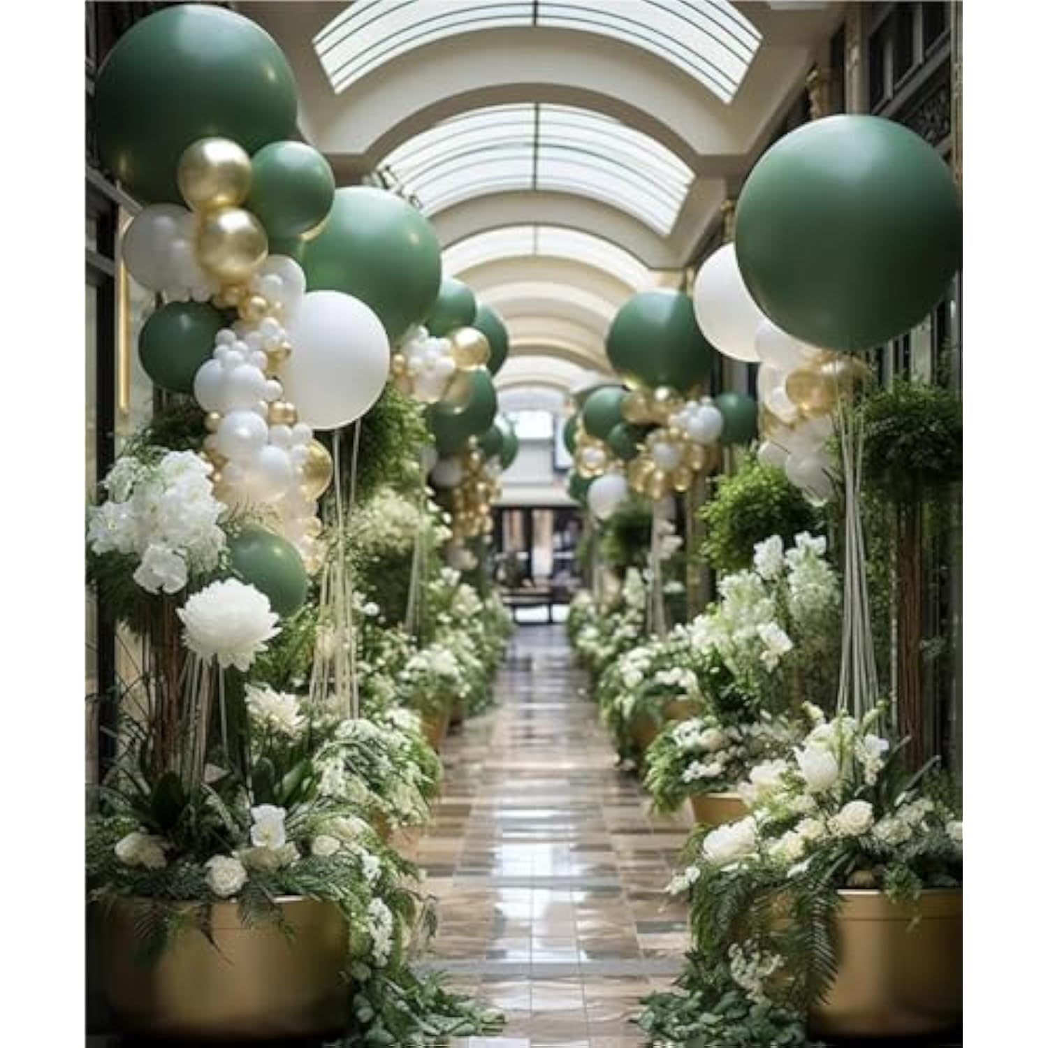 Sage Green White Gold Balloon Garland Arch Kit, 146Pcs Latex Balloons Different Sizes 18 12 10 5 Inch For Birthday Baby Shower Gender Reveal Wedding Party Decoration