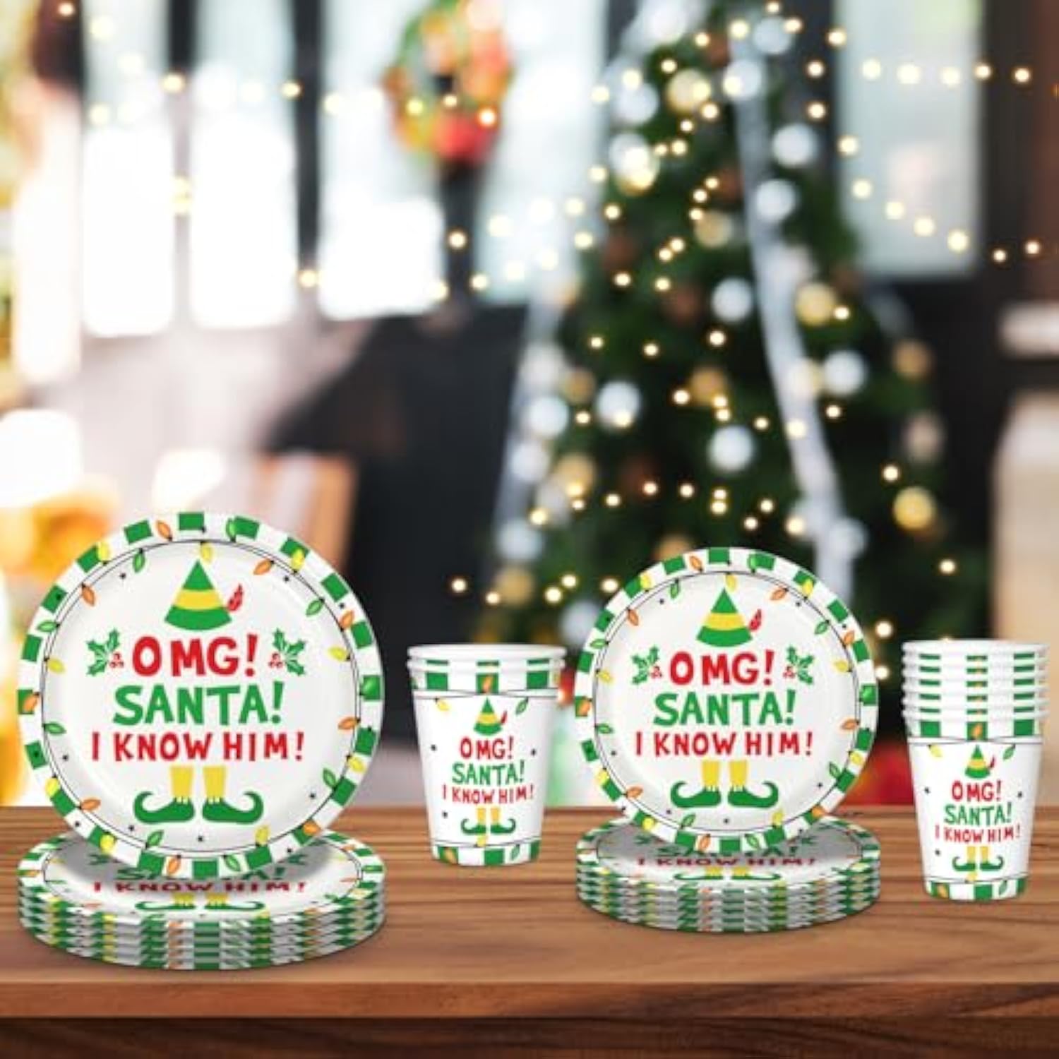 Omg Santa I Know Him Party Supplies Set Plates Cups, Funny Christmas Decorations, Funny Movie Decorations, Dz Christmas Party Decorations