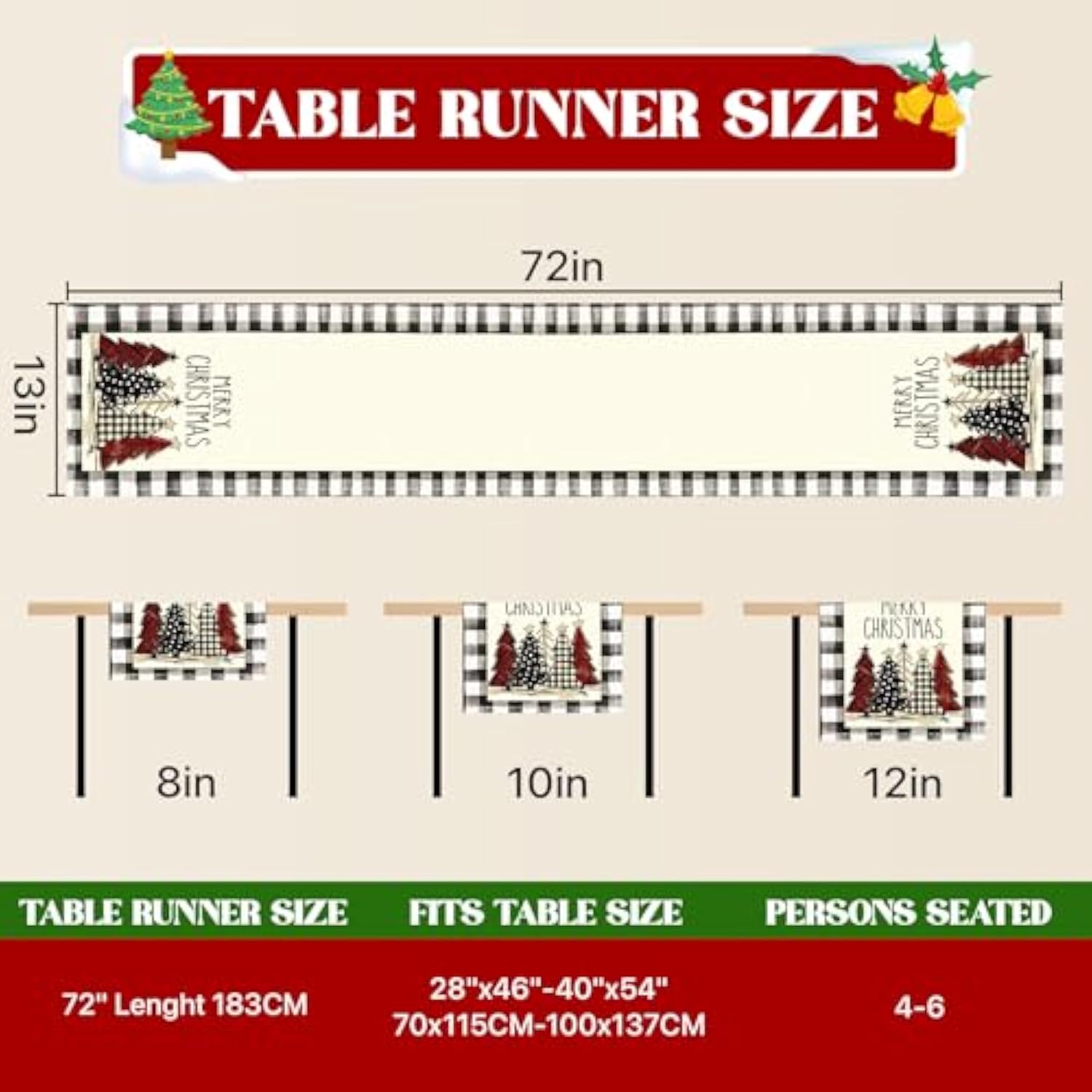 Christmas Table Runner,72 Inches Buffalo Plaid Red Pine Trees Merry Christmas Table Runner,Navidad Decoración Clearance,Winter Xmas Holiday Tables Decoration De Navidad For Indoor Home Decor