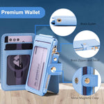 Rfid Blocking Phone Wallet Stick On Leather, Card Holder For Phone Case Stick On Attachable Credit Card Holder For Phone (Compatible With Most Smartphones) (Sky Blue)