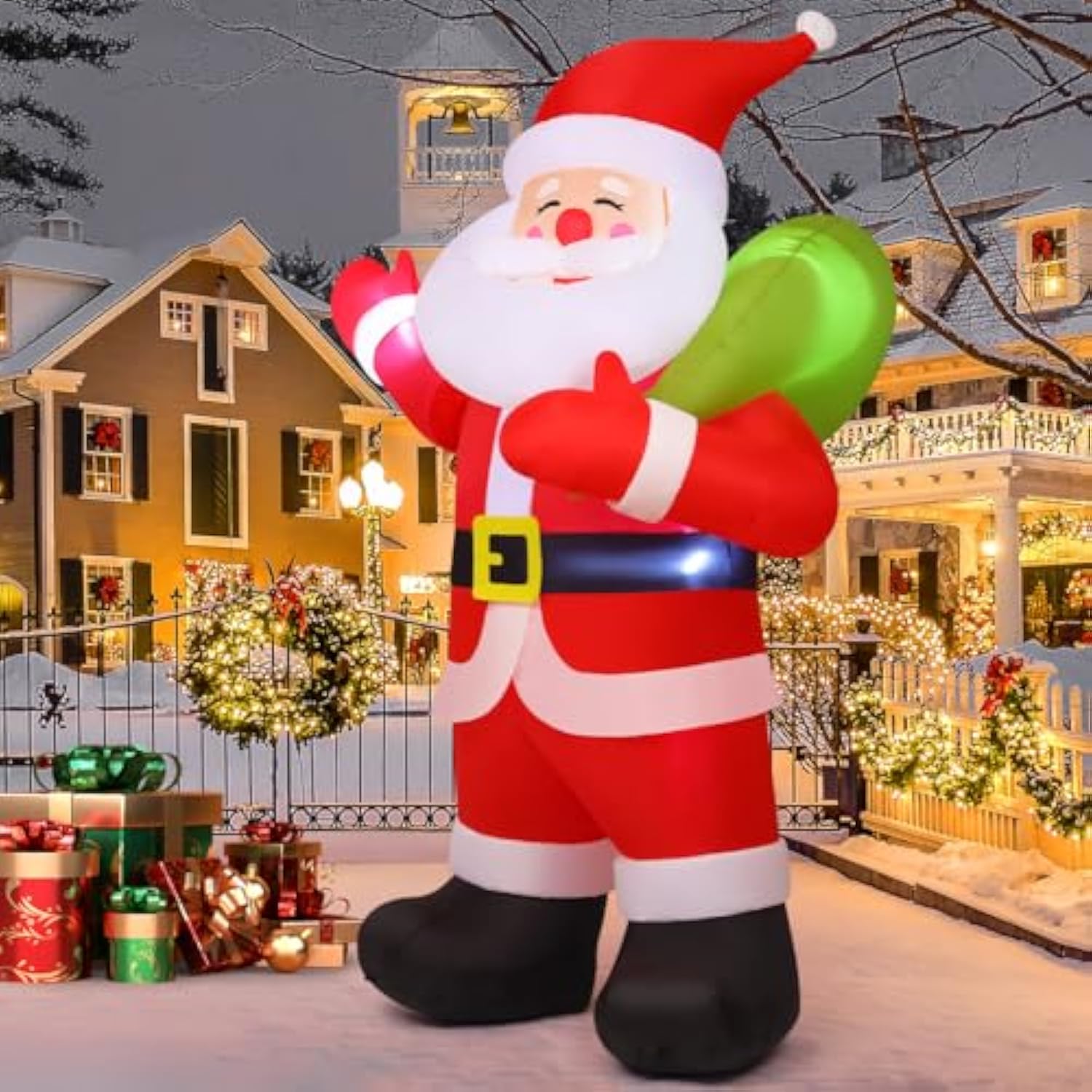 9 Ft Animated Christmas Decorations Santa Inflatables, Outdoor Christmas Santa Claus Carry Gift Bag&Shaking Hand Blow Up