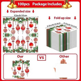 100Pcs Christmas Guest Napkins 3 Ply Holiday Disposable Paper Pack Christmas Balls Paper Luncheon Dinner Hand Napkins Beverage Disposable Napkin For Xmas Party