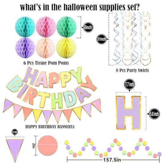 Macaron Superlarge Alphabet Happy Birthday Banner Colorful Flag Bunting Circle Confetti Garland Swirl Streamers Honeycomb Ball For Birthday Party Decorations