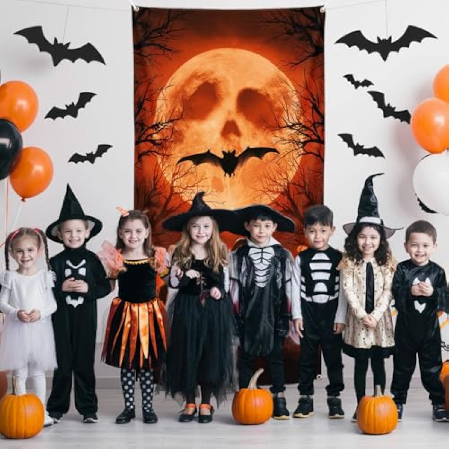Large Horror Halloween Door Banner Scary Moon Pumpkins Bats Porch Outdoor Decor
