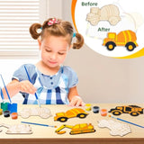 Pre-Packaged Construction Party Favors. 12 Sets Of Wooden Truck Painting Kit-Includes Paints, Brush, Wooden Truck And Personalized Card. Perfect Birthday Party Favors And Loot Bags