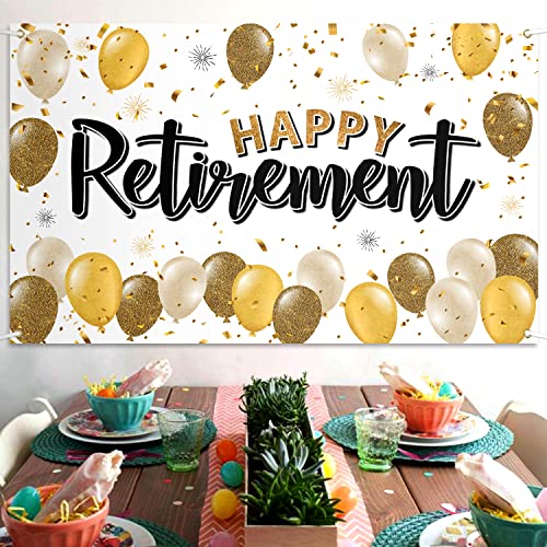 Happy Retirement Decorations,Gold Large Balloon Banner Backdrop Sign,Cheers to Retirement Farewell Goodbye Party Photoprop Supplies Sign.