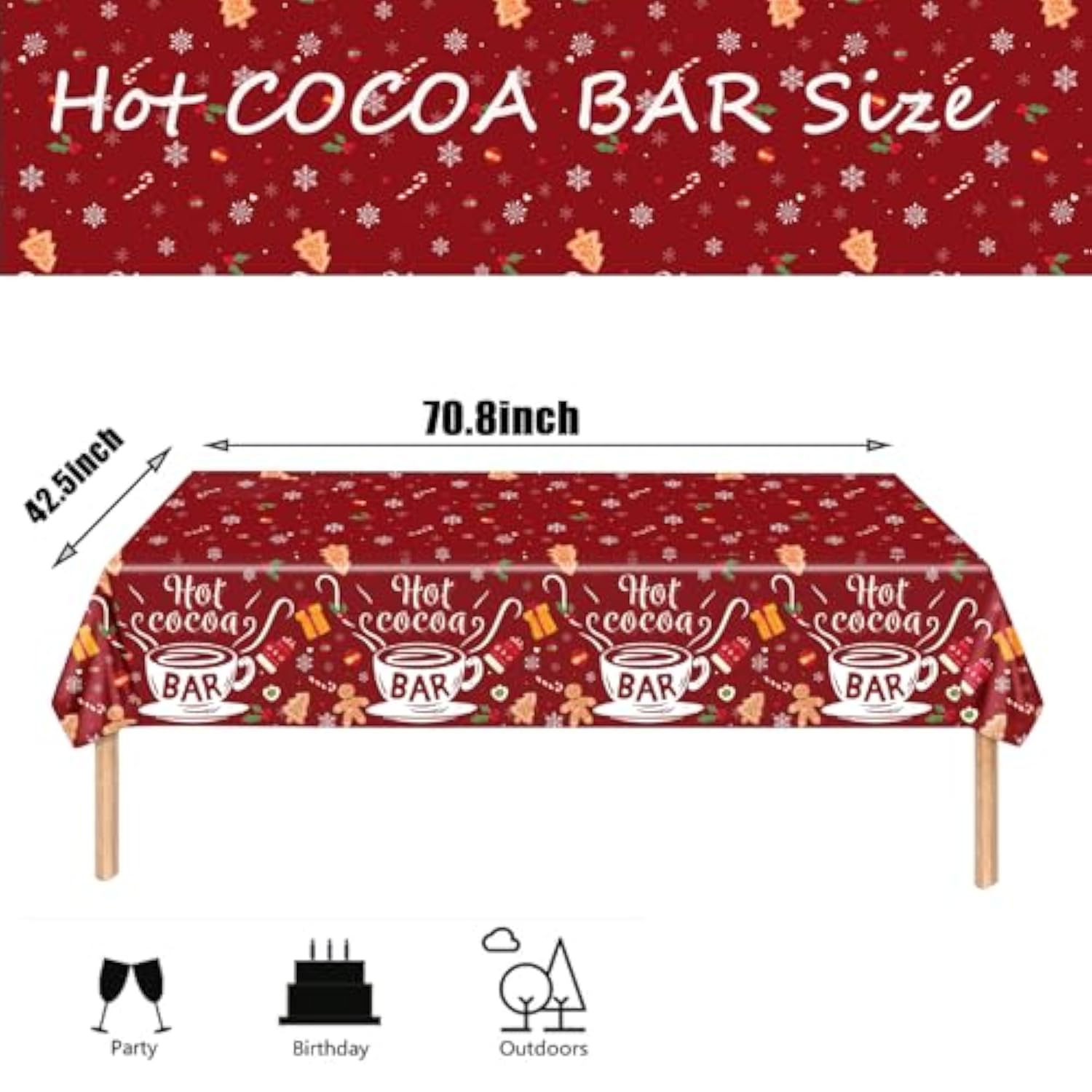 Hot Cocoa Bar Tablecloth 3 Pack Disposable Christmas Table Cloth Rectangle For Christmas Party Winter Wonderland Birthday Baby Shower It'S Cold Outside New Year Party Decorations (Red)