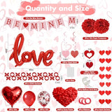 67Pcs Red Valentine's Day Decoration Set, BE MINE Banner, Foil Love Balloons, Love Heart XO Garlands, 500Pcs Rose Petals, Hanging Swirls, Pre-Assembled Set for Party Home Wedding Classroom Office