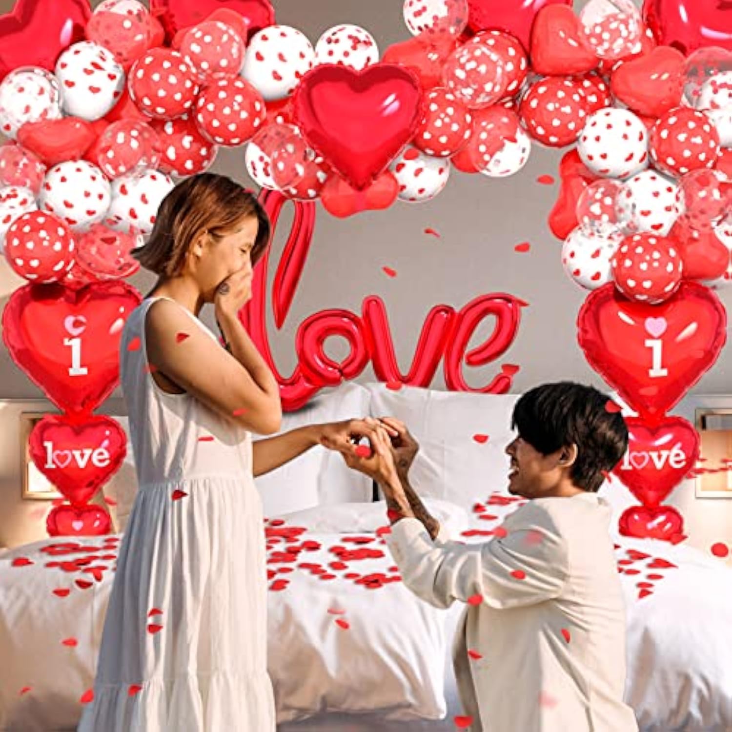 Valentine'S Day Balloons Kit - I Love You Balloons, White Red Heart Ba