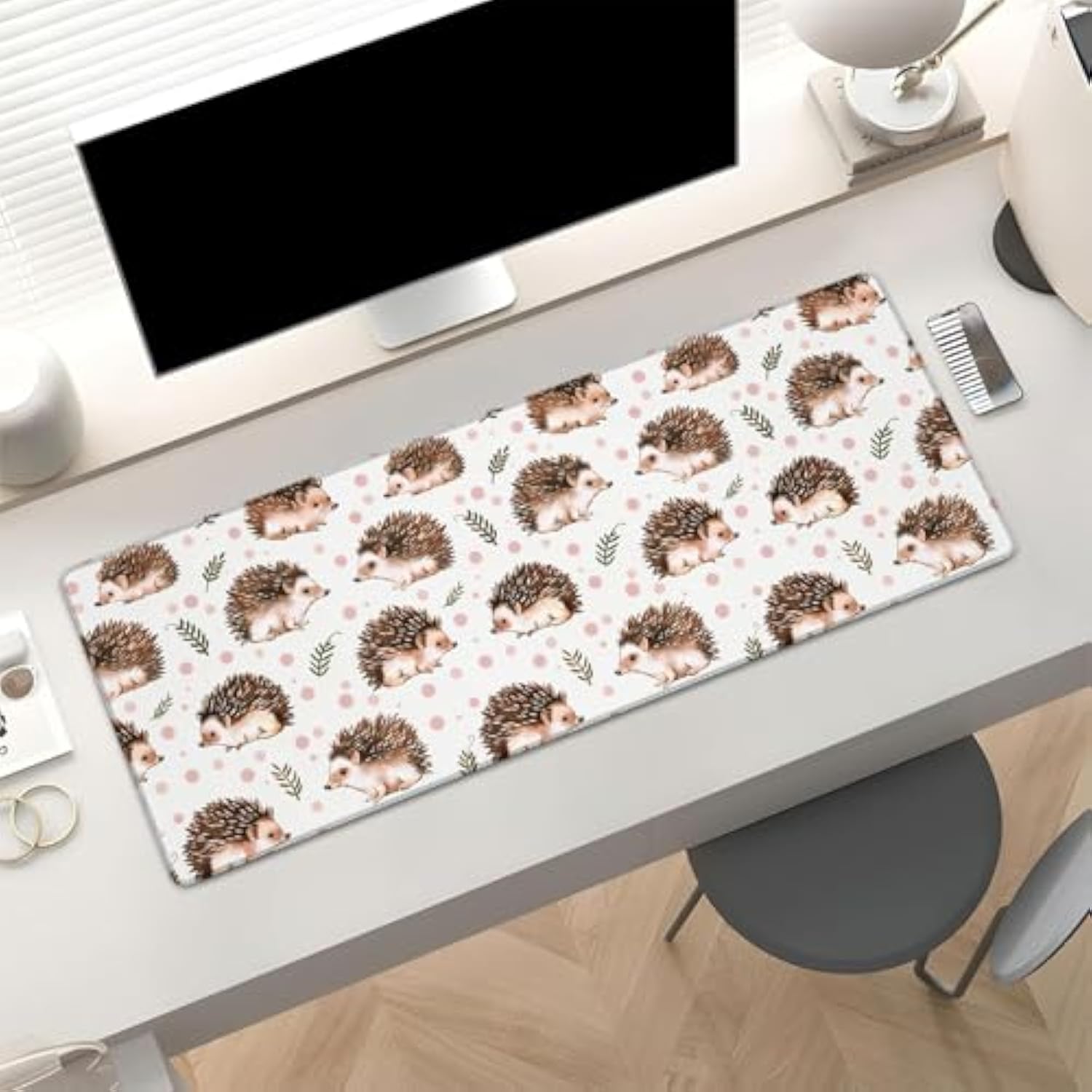 Cute Hedgehog Gaming Mouse Pad, Lovely Forest Animals Large Desk Mat For Computer, Extended Keyboard Laptop Mouse Pads 31.5×11.8In, Non Slip Rubber Mousepad For Office Decor Gifts