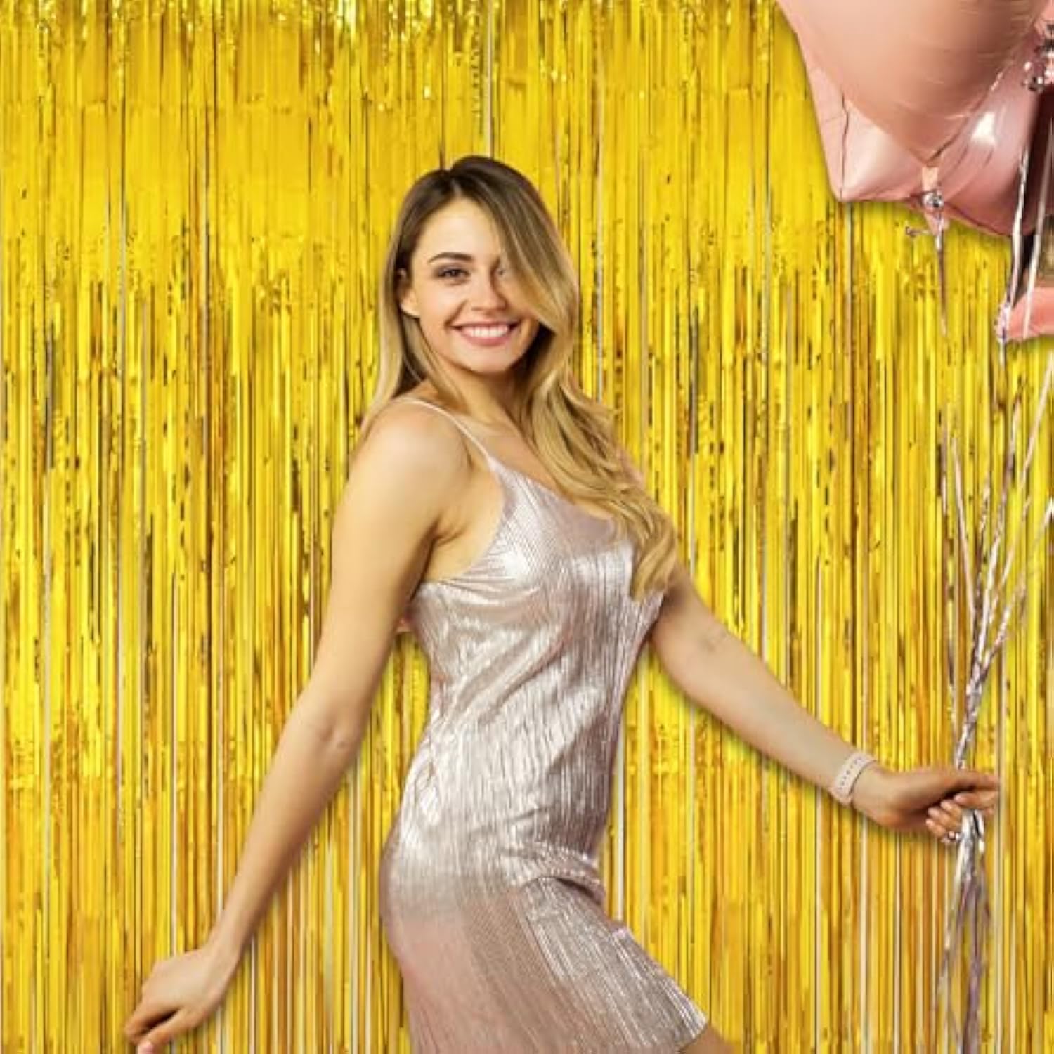 10 Pack Gold Foil Fringe Curtains 3.3x6.6ft Tinsel Backdrop for Parties