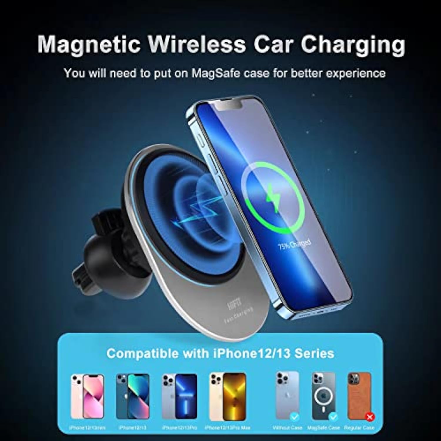 Magnetic Wireless Car Charger, 15W Fast Charging For Magsafe Car Charger Mount, Compatible With Iphone 14/13/12 Series And Magsafe/Magnetic Cases, Air Vent Clip (With 20W Pd Qc3.0 Car Charger)