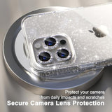 Compatible For 15 Pro Max Case, Women Cute Clear Glitter Bling Sparkly Case, [3 X Diamond Camera Lens Protectors] [2 X Tempered Glass Screen Protectors] 6.7-Inch (Glitter Clear)
