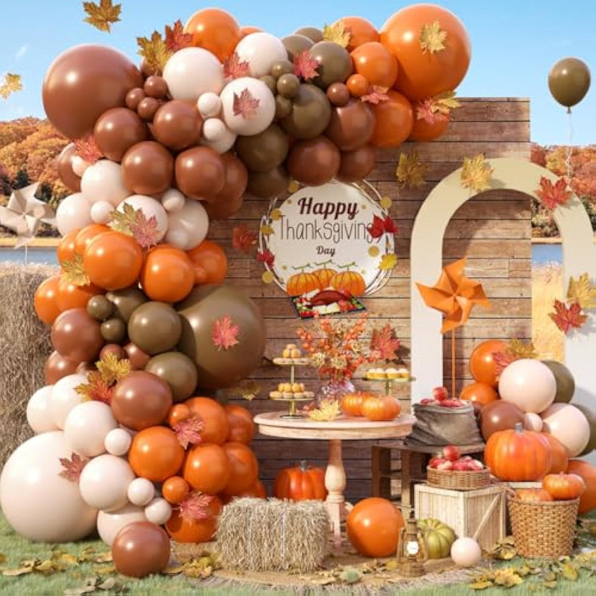 137Pcs Fall Balloon Garland Arch Kit Orange Brown White for Thanksgiving Baby Shower