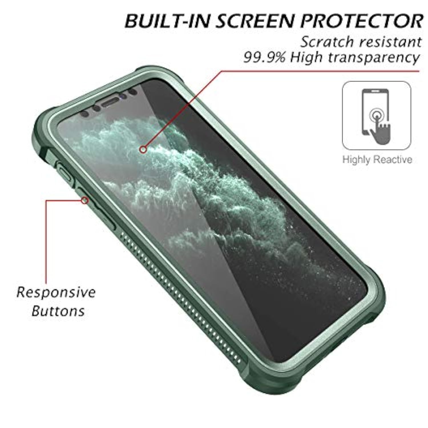 Iphone 11 Pro Case With Screen Protector Clear Rugged Full Body Protective Shockproof Hard Back Defender Dual Layer Heavy Duty Bumper Cover Case For Iphone 11 Pro 5.8" - Green