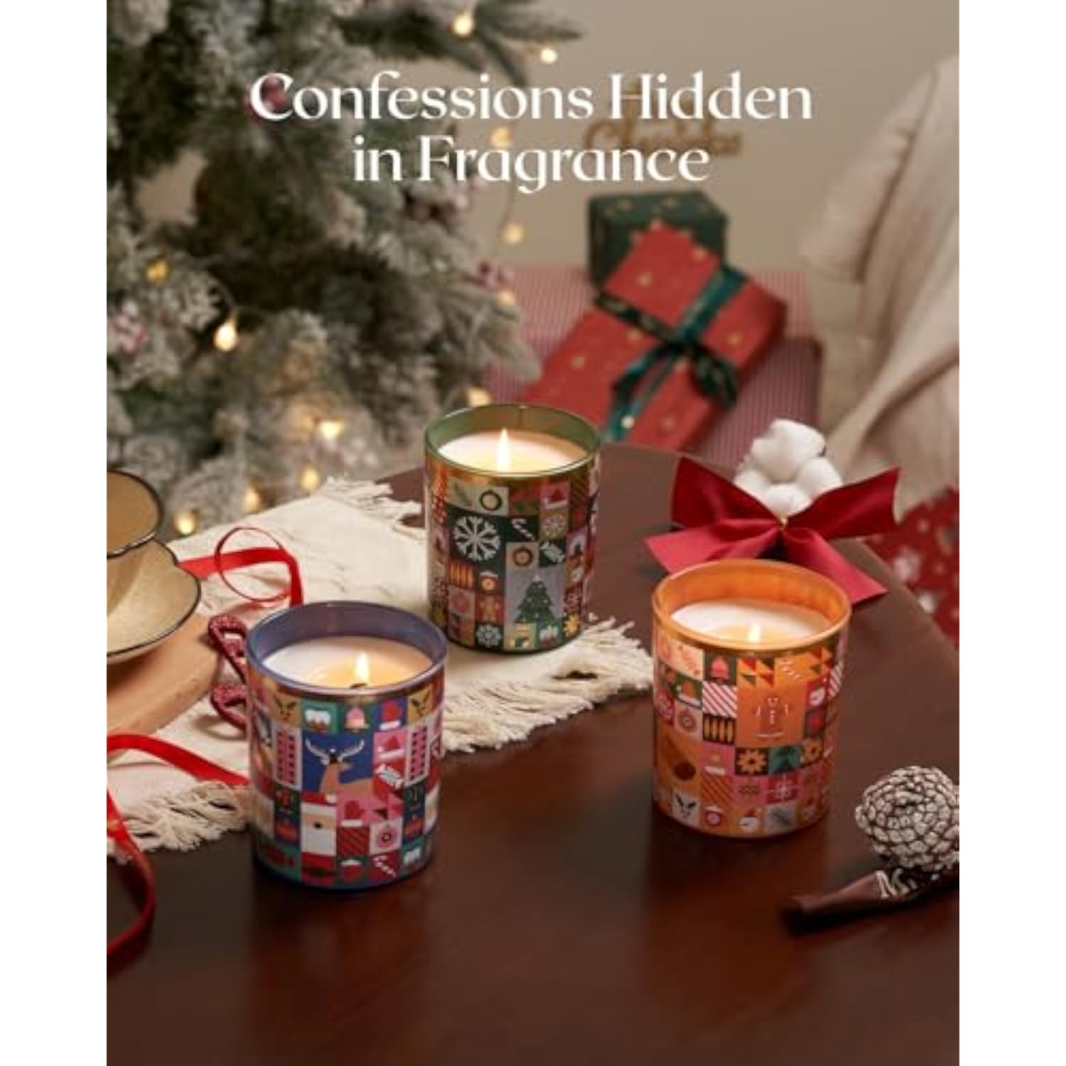 Magic Christmas 55 Hours Vanilla & Apple Scented Natural Soy Wax Candle For Home, 9.9Oz Clean Non Toxic Candle For Bathroom, Christmas Scented Gift For Celebration Holiday