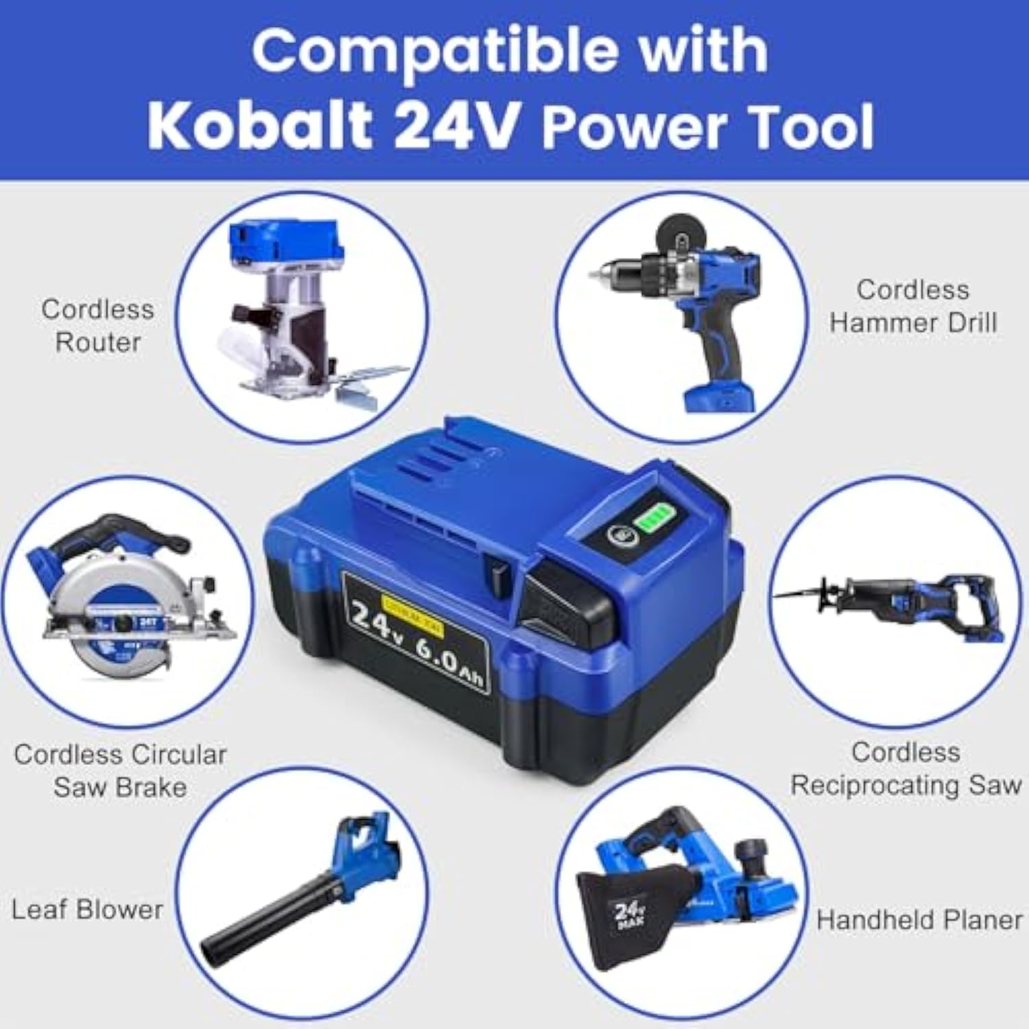 Replacement For Kobalt 24V Battery: 6.0Ah Lithium Ion Compatible With 24-Volt Max Battery Kb524-03 Kb424-03 Kb224-03 Kb124-03 Suitable For All Kobalt 24 V Cordless Power Tool 2 Packs
