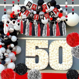 24Pcs Red Black Silver Birthday Party Streamers Backdrop Decorations For Adult Women Men 21St 30Th 40Th 50Th 60Th 70Th Birthday Banner Party Table Centerpieces Wall Hanging Paper Flowers Garland Décor