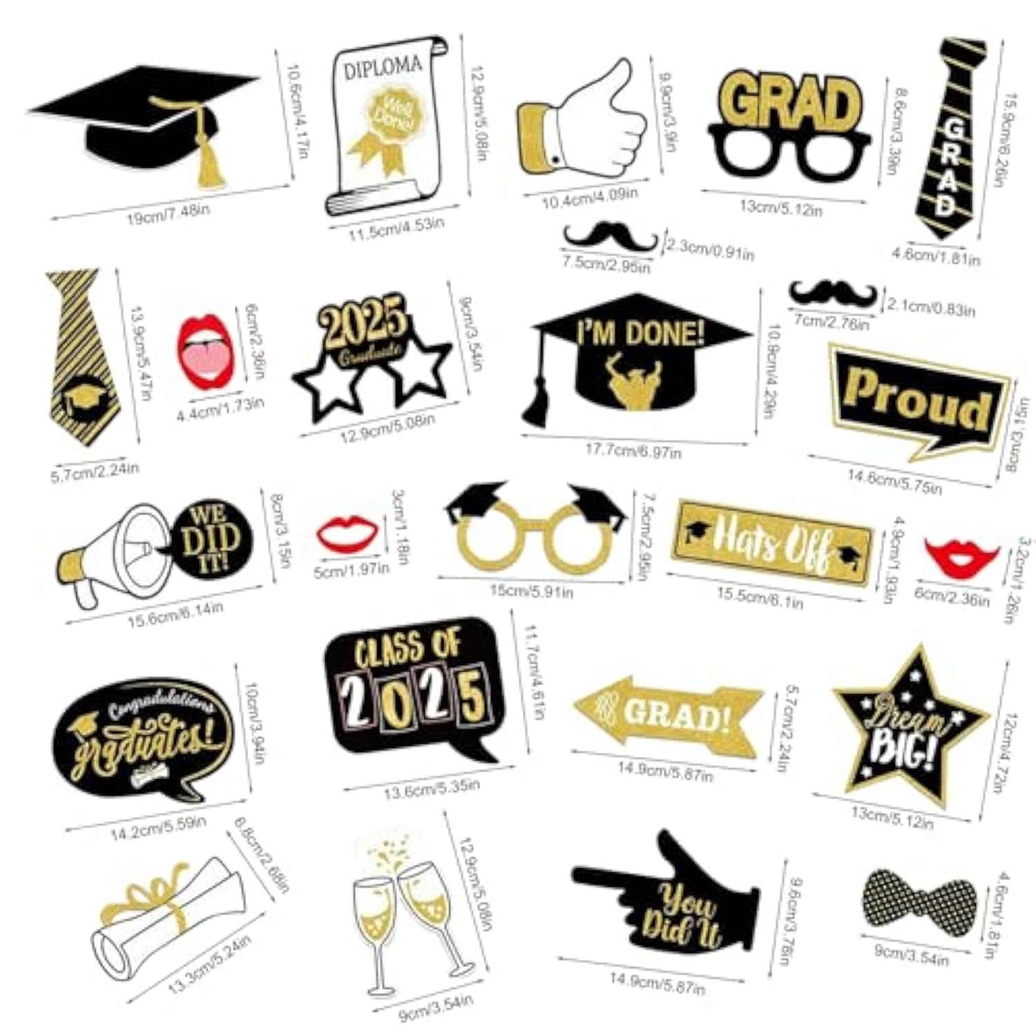25Pcs Graduation Photo Booth Props Class Of 2025 Grad Photo Props Black And Gold Graduation Decorations For Grad Party Favors Supplies