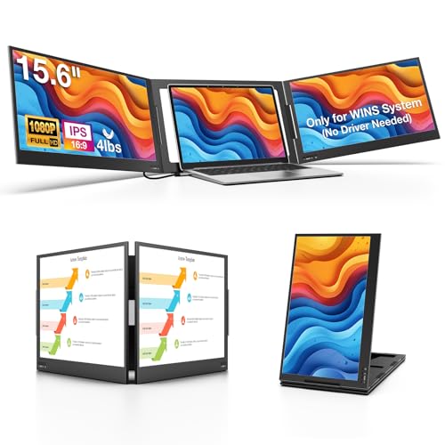 Laptop Screen Extender, 15.6" 1080P Triple Portable Monitor Extender With Ultra-Slim Full Hd Ips Display, Usb-C Plug And Play Travel Dual Monitor For 12"-16" Laptops (Windows Only)