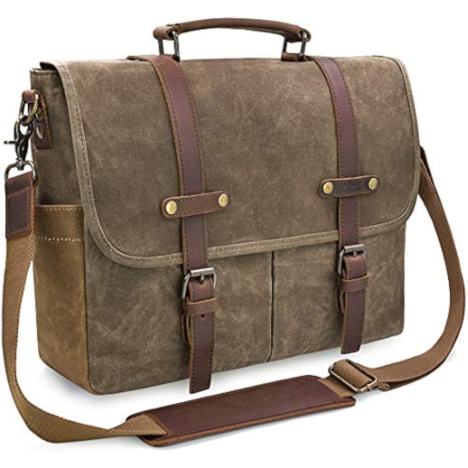Mens Messenger Bag 15.6 Inch Waterproof Vintage Genuine Leather Waxed Canvas