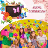 36Pcs Flower Party Decorations Paper Flowers With 3D Butterfly Decorations, Spring Theme Party Backdrop Photo Booth Wall Decor