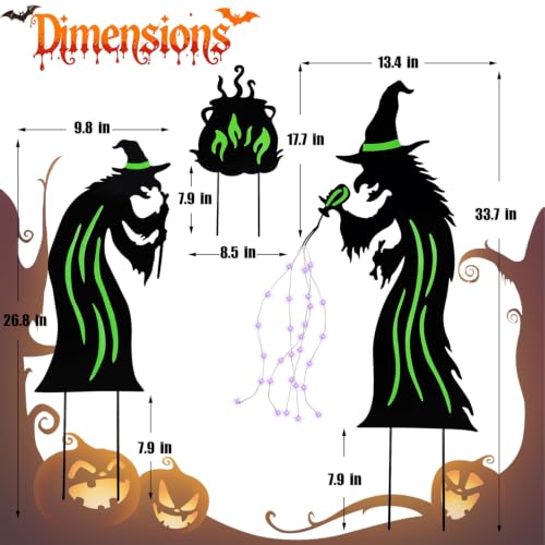 Halloween Decorations Outdoor, 3 Pack Metal Witch Yard Stakes