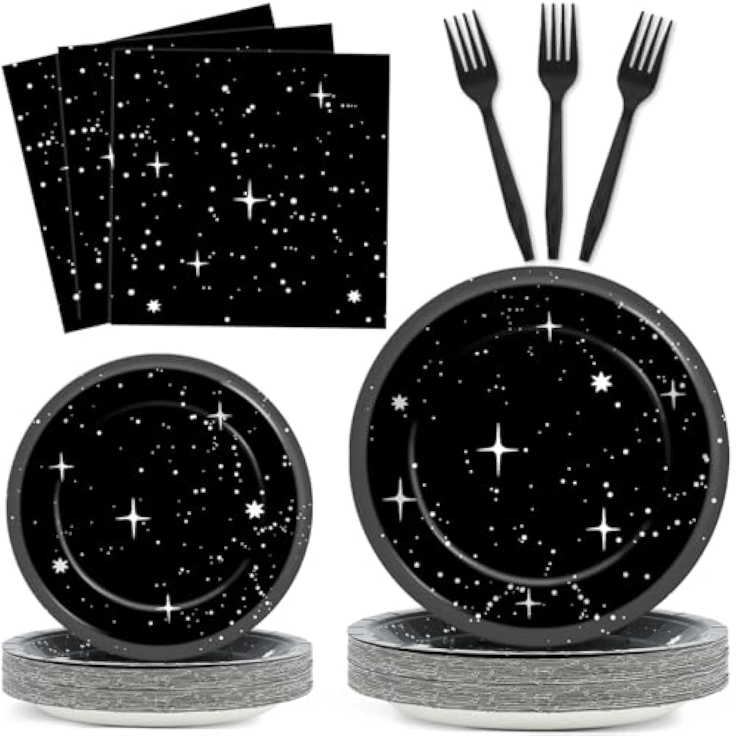 100Pcs Stars Birthday Party Decorations Galaxy Plates And Napkins Space Theme Paper Plate Supplies For Outer Spaces Disposable Tableware Set Baby Shower Night Sky Decor For 25 Guests