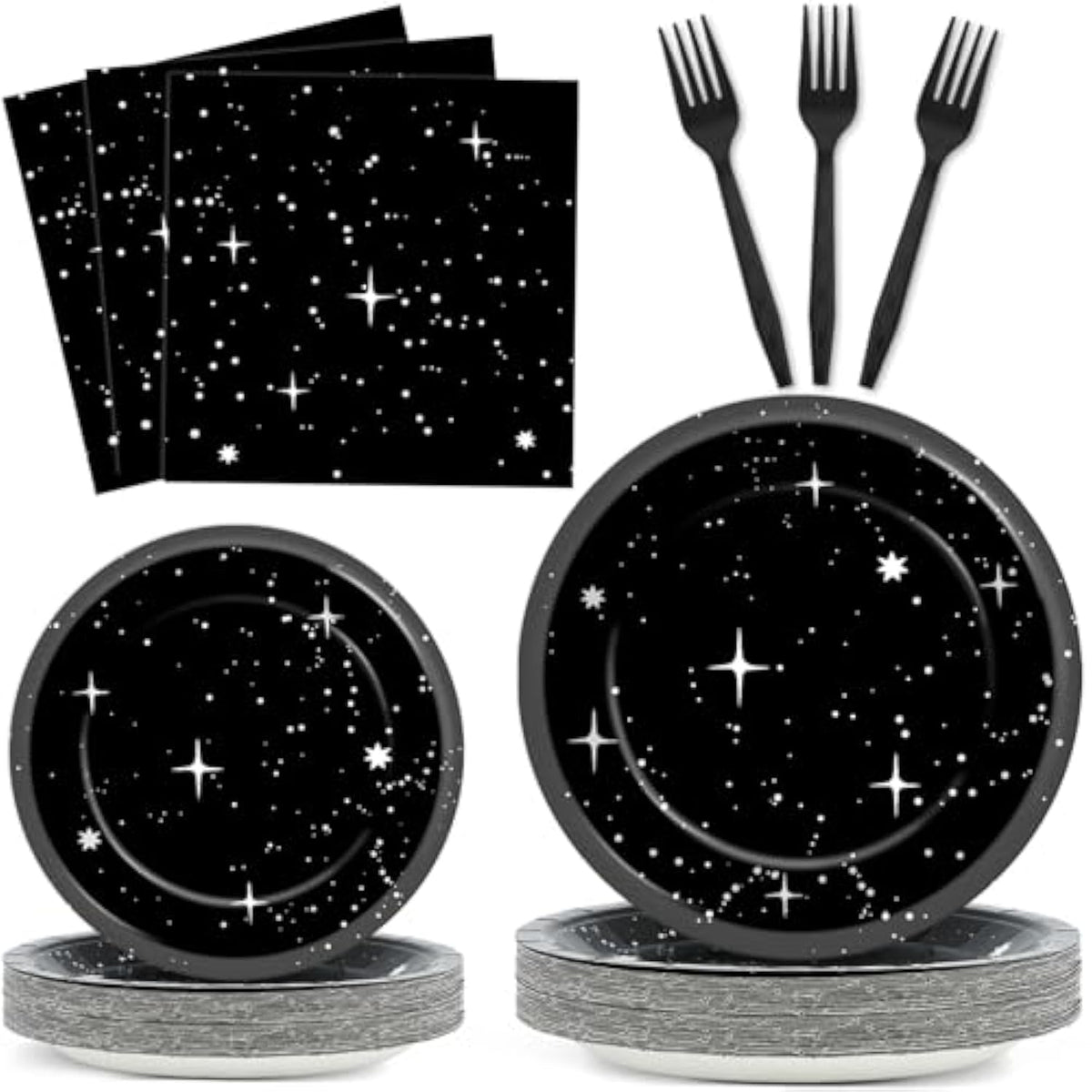 100Pcs Stars Birthday Party Decorations Galaxy Plates And Napkins Space Theme Paper Plate Supplies For Outer Spaces Disposable Tableware Set Baby Shower Night Sky Decor For 25 Guests