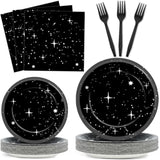 100Pcs Stars Birthday Party Decorations Galaxy Plates And Napkins Space Theme Paper Plate Supplies For Outer Spaces Disposable Tableware Set Baby Shower Night Sky Decor For 25 Guests