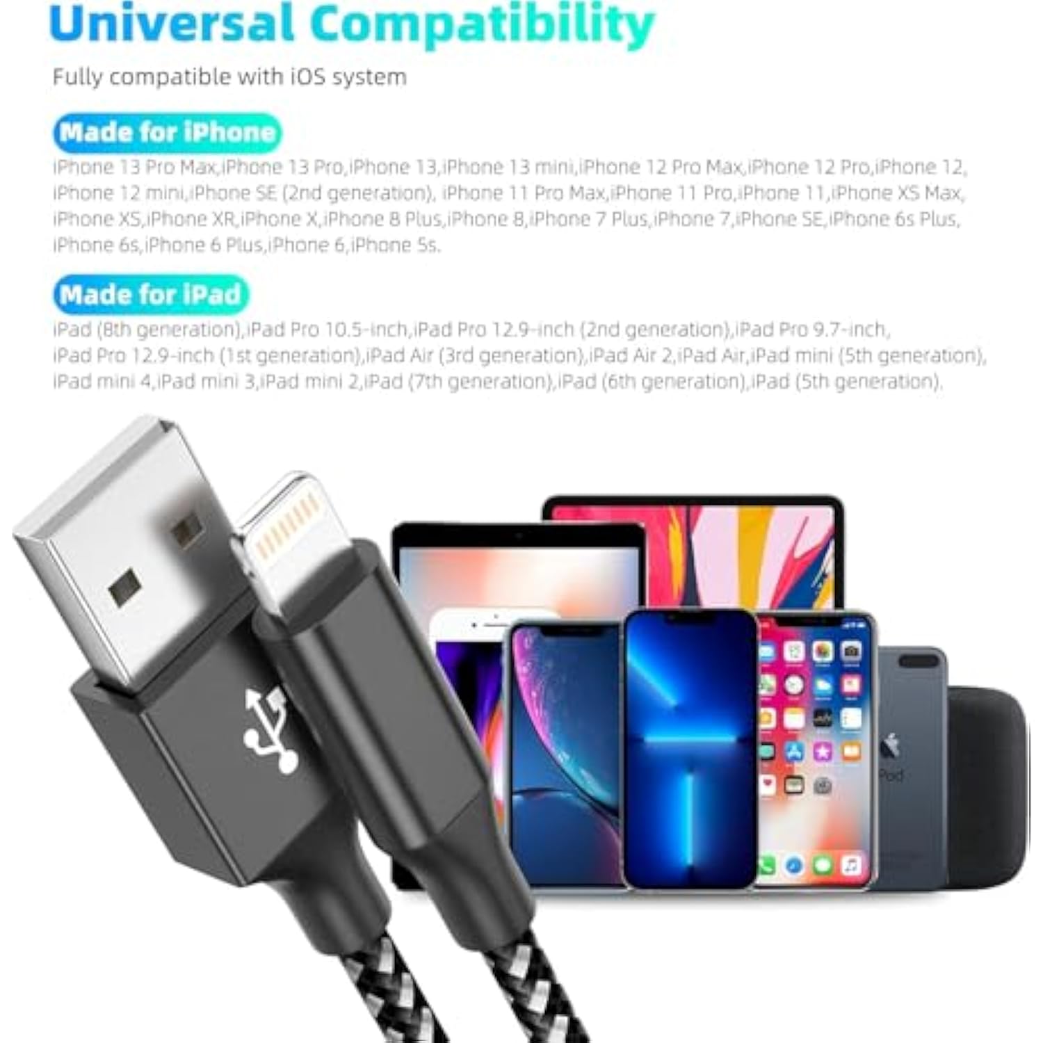 3 Pack Nylon Braided iPhone Charger Cord Compatible with iPhone 13 12 11 Pro Max XR XS X 8 7 6 Plus SE and More - 10 FT