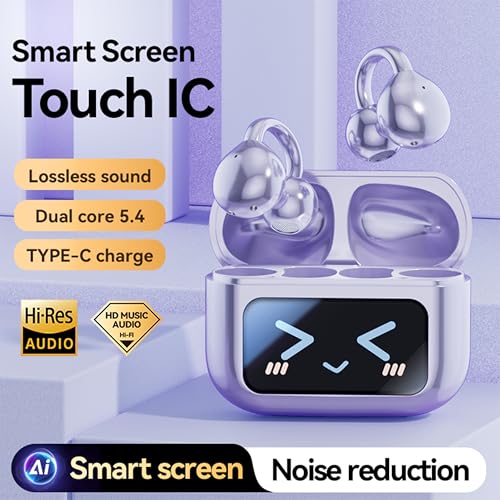 Open Ear Clip Headphones Wireless Earbuds Bluetooth 5.4 Sports Earphones with Wireless LED Touch Screen Waterproof in Ear Earphones for Pad Tablet