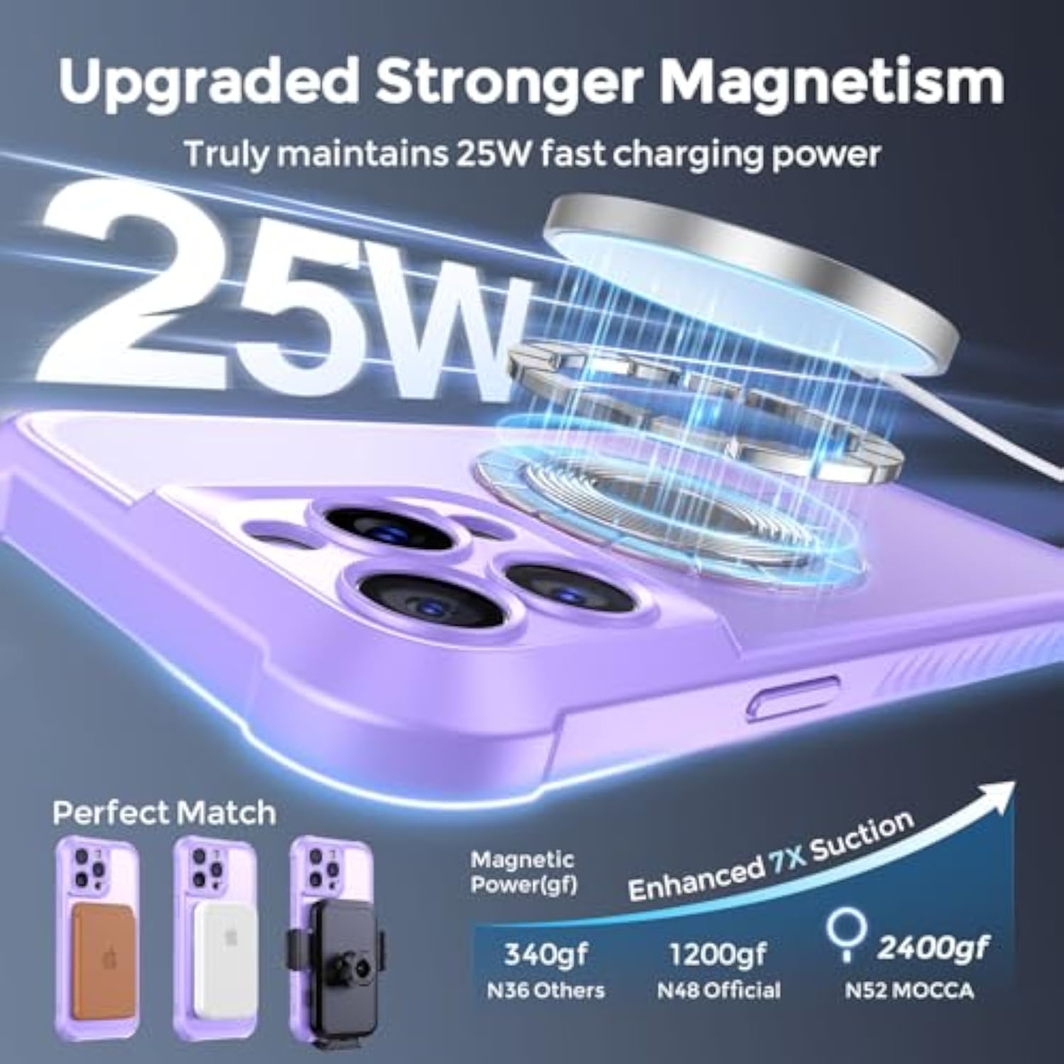 Magnetic Phone Case with Stand for iPhone 14 Pro, Light Purple