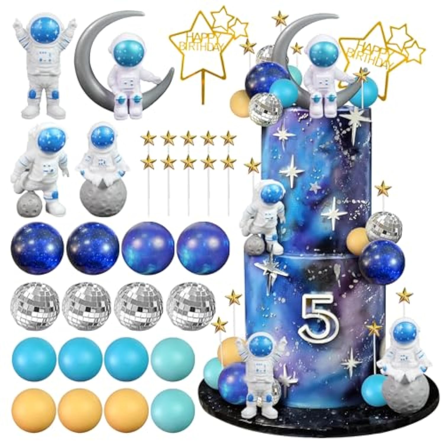 Space Cake Toppers Outer Space Cake Decorations With Balls Stars Astronauts Figurines Planets For Kids Outer Space Theme Birthday Party