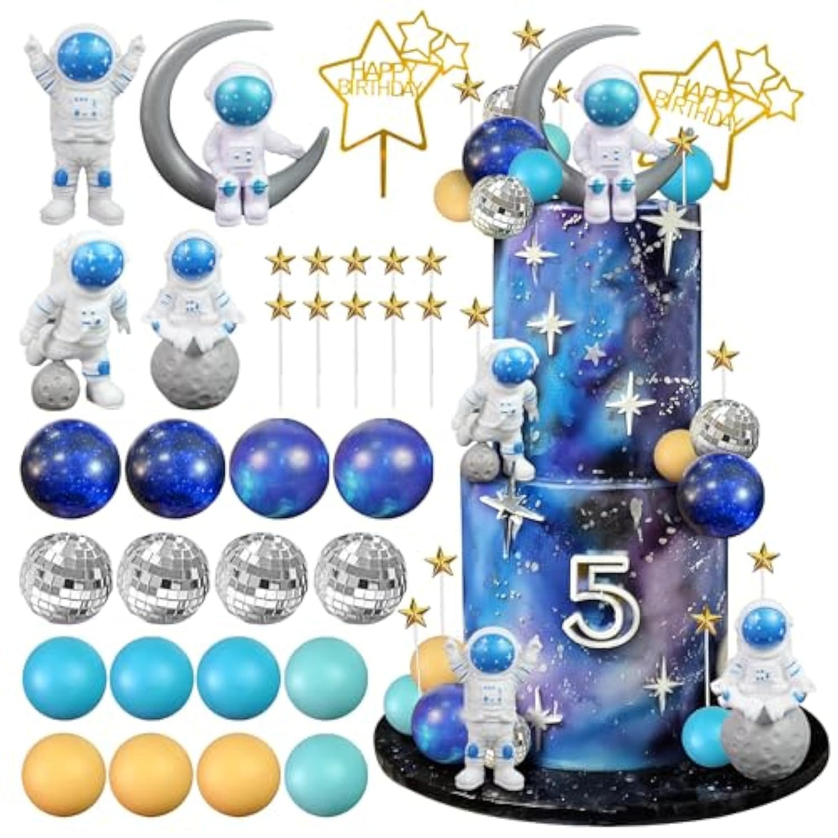 Space Cake Toppers Outer Space Cake Decorations With Balls Stars Astronauts Figurines Planets For Kids Outer Space Theme Birthday Party