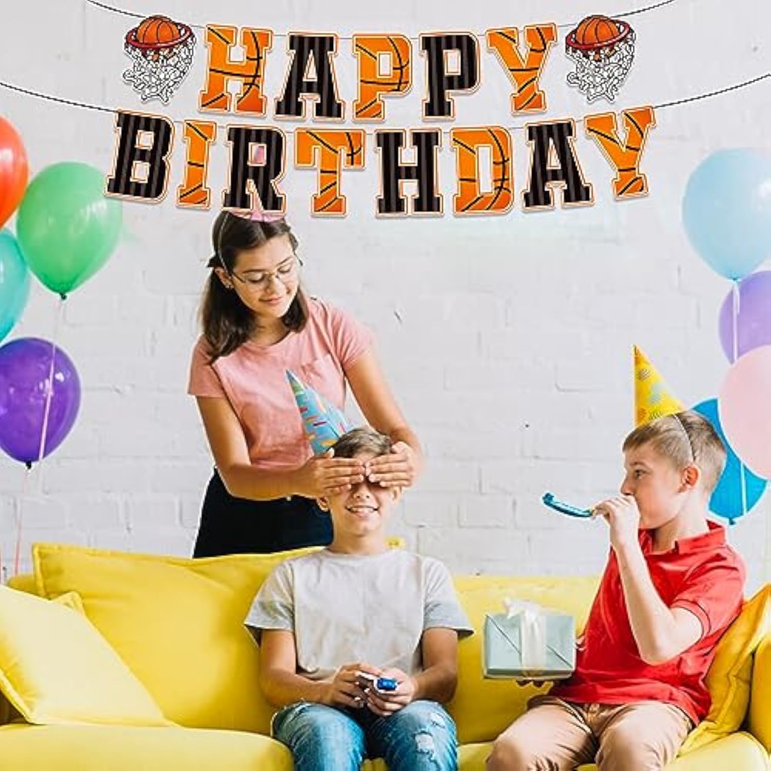 Basketball "Happy Birthday" banner and slam dunk garland for basketball-themed parties